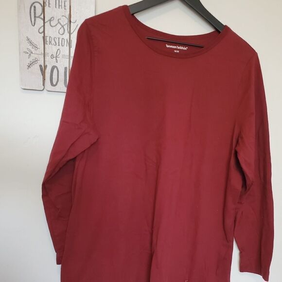 Woman Within Women's Plus Size 18/20 Maroon Long Sleeve Shirt - Picture 2 of 7